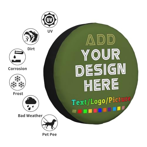 Image of Custom Spare Tire Cover Personalized Tire Covers Add Your Own Design Logo Picture Customize Wheel Cover Universal Size 14-17 in Fit for Jeep Trailer Camper RV Wheel Covers, OliveDrab