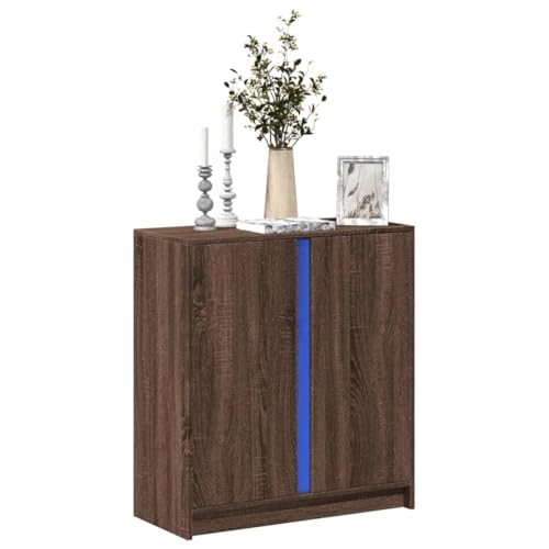UJCHVHN Aparador con LED de roble marrón, 77 x 34 x 85 cm, madera de ingeniería, armarios y almacenamiento, bufés y aparadores