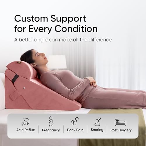 Image of Frido Adjustable Wedge Max Cushion, 12-Way Adjustable Pregnancy Pillow & Leg Elevation Pillow, Relieves Neck, Back & Shoulder Pain, Great for Reading, Sleeping & Relaxing | Blush Pink