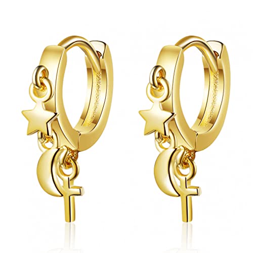 Boucles d'oreilles pampilles argent sterling avec pendentifs étoile et lune pour femmes