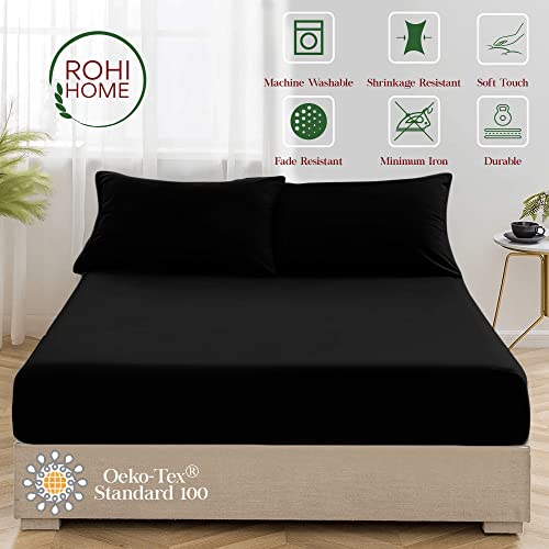 Rohi 16"/40cm Extra Deep Fitted Sheets Single, Soft & Breathable, Anti-Allergy Black Fitted Sheet - Image 3