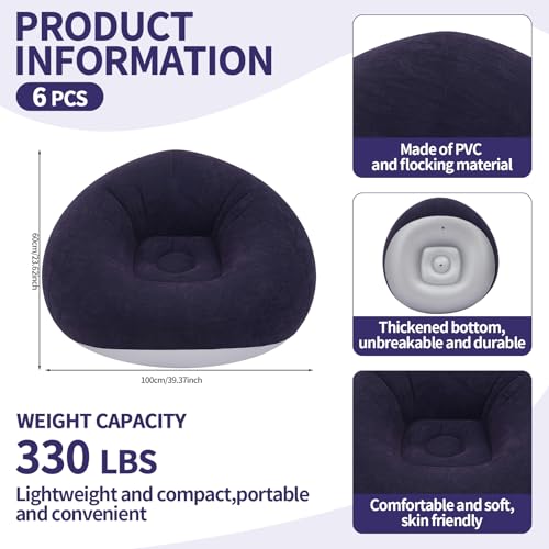 Image of 6 Pcs Inflatable Bean Bag Chairs with Pump, Blow up Couch for Kids & Adults