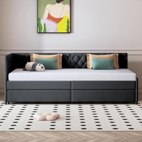 CXHLXYR - Banqueta 90/180 x 200 cm, cama Gigogne 90/180 x 200, sofá cama nido de 2 plazas, sofá cama con somier de láminas, cama de 2 plazas convertible en tejido aterciopelado, sin colchón (Gris-c
