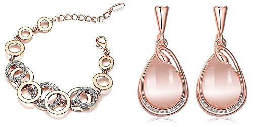 for Women Fashion Jewellery Rose Gold & Earrings Gold (YCFJBR-618CRCLS-RG + YCFJER-01077-RG)