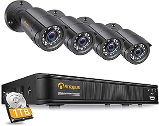 Anlapus 8 Channel 1080P CCTV Camera Systems, 4pcs 2MP Weatherproof Home Security Camera and 5MP H.265+ DVR with 1TB Hard Drive, Motion Detection, Email &APP Alert,Live Viewing