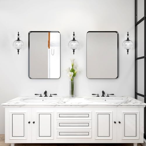 Image of Black 1-Light Wall Light Fixtures with Crystal Glass Shade Vintage Bathroom Wall Sconces Retro Bathroom Vanity Light Fixtures for Bedroom Living Room Farmhouse