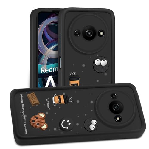 Image of AESTMO Back Case Cover for Redmi A3 / A3X / Poco C61 | Cute Fun Cartoon 3D Ball | Coffee Silicone Case | Full Body Protection | Camera Protection Back Cover for Redmi A3 / A3X / Poco C61 (Black)