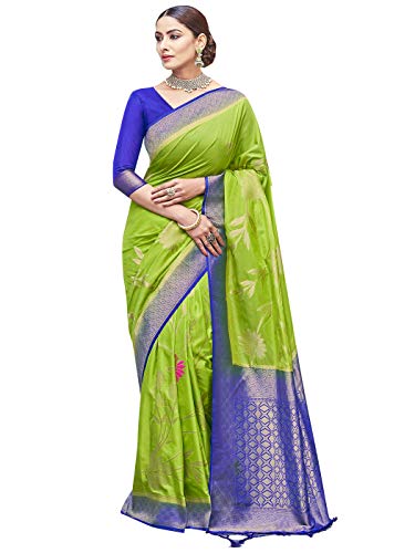 Sarees For Women Banarasi Art Silk Woven Saree for Summer Outfit Party || Ethnic Indian Wedding Gift Sari with Unstitched Blouse (Green)
