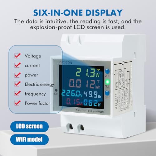 Compteur d'énergie numérique monophasé rail DIN 100A WiFi avec ampèremètre et voltmètre intégré - 3