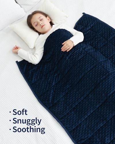 Image of Mr. Sandman Weighted Blanket 5LBS 36 x 48 Inches, Minky Dots Heavy Blanket with Glass Beads, Soft and Cooling for School and Home, Navy Blue