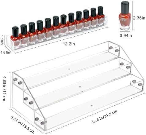 BTremary 3 Packs Clear Nail Polish Organiser Stand Shelf Rack,Acrylic Display Stand For Nail Polish Sunglasses Paint Essential Oils,Makeup Holder,Nail Varnish Storage to 36 Bottles