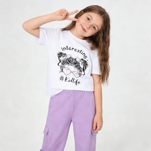 Image of Ayzozuy Kid Girl Clothes Outfits Figure Letter Graphic Tee Top + Flap Pocket Pants 2PC Clothing Set