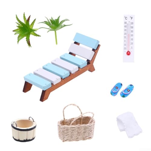 Decorative Miniature Sauna Accessory Set with 16 Pieces for Crafting Relaxing Scenes with Lounger, Bucket, Plants, Thermometer, Ice Bucket, and More