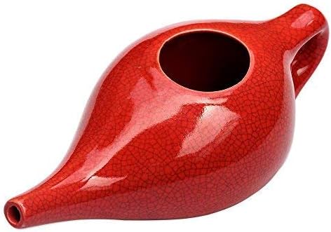 ANCIENT IMPEX Ceramic Neti Pot for Nasal Cleansing with 5 Sachets of Neti Salt | Compact and Travel-Friendly Design | Natural Remedy for Infection, Sinus and Congestion (Crackle Red)