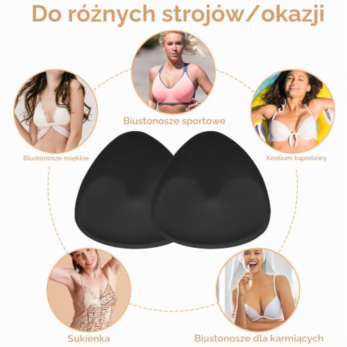 Sibba 1 para wkładek do biustonosza, wkładki, push-up, trójkątne wkładki do biustonosza, wielokrotnego użytku, oddychające, wyjmowane powiększenie piersi, czarny, 13 cm x 11.3 cm, 1.1 cm