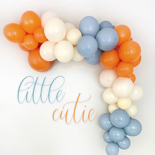 Image of Burnt Orange and Blue Fall Balloons, 12 Inch 35PCS Dusty Blue Orange Taupe Peach Balloon, Fall Balloons for Birthday Baby Shower First Fall Thanksgiving Autumn Harvest Market Themed Party Decorations