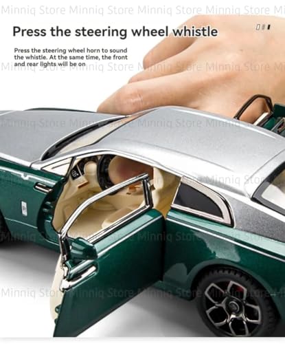 Image of 1:24 Rolls-Royce Spectre Diecast Metal Pull Back Car with 6 Openable Doors with Sound and Light Toy Decoration car Best Gift Toys for Kids (1:24 Rolls-Royce Wraith - Green)