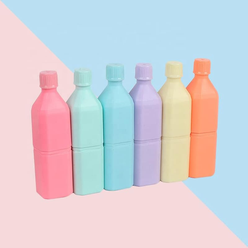 Image of YBN Quirky Bottle Shape Highlighters | Set Of 6 | Chisel Tip Fine Grip Marker Pen | Ideal Gifts For Stationery Hoarders & Kids | Party Return Gifts For Girls. (Multicolor)