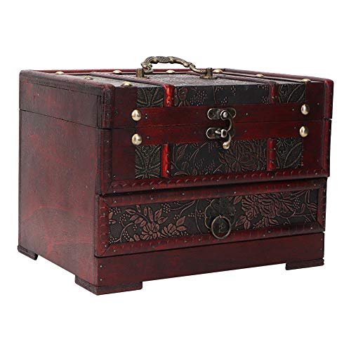 Vintage Jewelry Box Antique Flower Carving Wooden Jewelry Storage Box with Mirror for Jewelry Necklace Earrings Storage