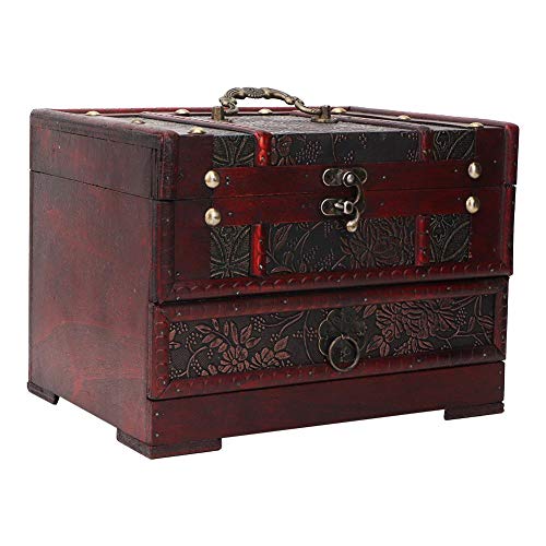 Wal front Vintage Jewelry Box Antique Flower Carving Wooden Jewelry Storage Box with Mirror for Jewelry Necklace Earrings Storage