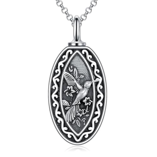 ROMANTICWORK Kolibri Urnenketten für Asche 925 Sterling Silber Kolibri Urnen Kette Memorial Asche Halskette Urnen Gedenk Schmuck Geschenk für Damen Herren