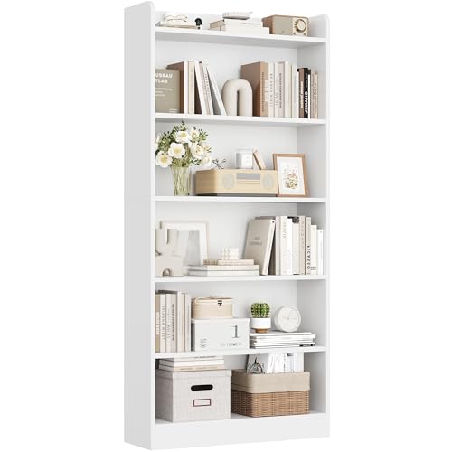 Yaheetech 6-Tier Open Bookcase and Bookshelf, Modern Simple Floor Standing Display Storage Shelves with Top Open Compartment for Home Office, Living Room, Bed Room – White