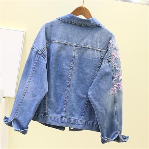 Women's Denim Jackets Embroidery Flower Hole Spring Autumn Short Casual Jean Coats2