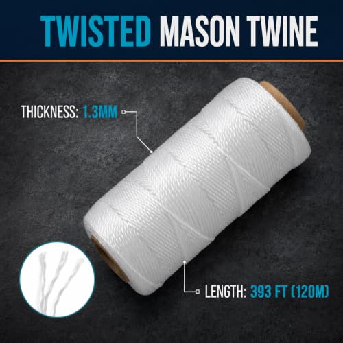 Image of Mason Line String 260FT, 390FT, 780FT, 1500FT, 2300FT, Durable Construction Twine for Laying Bricks, Blocks, Fences in Gardening, DIY & Landscaping Projects (White, 393 Ft)