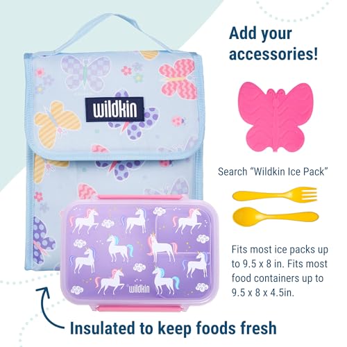 Image of Wildkin Kids Insulated Lunch Bag - Keeps Food Hot or Cold, Easy-Clean Lining and BPA-free for Boys & Girls, Ideal for School, Travel & Daycare - Butterfly Garden