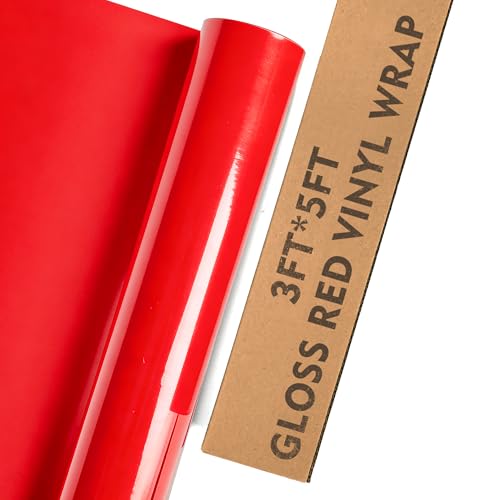 Image of 3ft x 5ft Gloss Red Car Vinyl Wrap, Car Wrap Vinyl Roll for Cars Body Protection, Scratch Resistance with Air Release Technology (Gloss Red)