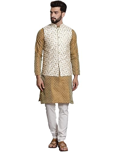 Image of SOJANYA (Since 1958 Men's Silk Blend Kurta Pyjama & Embroiderd Nehrujacket Combo