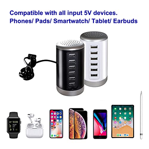 MaxLax Estação de carregamento USB para mesa branca, 6 portas USB Torre estação de carregamento 30W