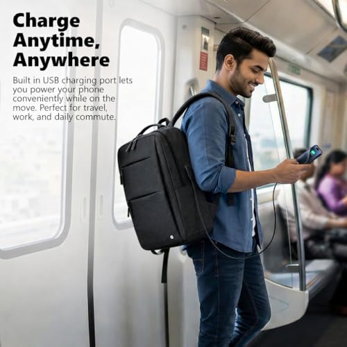 Image of GadgetBite Graphite 20L Laptop Backpack with 15.6 inch Laptop Compartment, USB Charging Port, Organiser Pockets and Bottle Holder. Ideal for Office, College and Travel