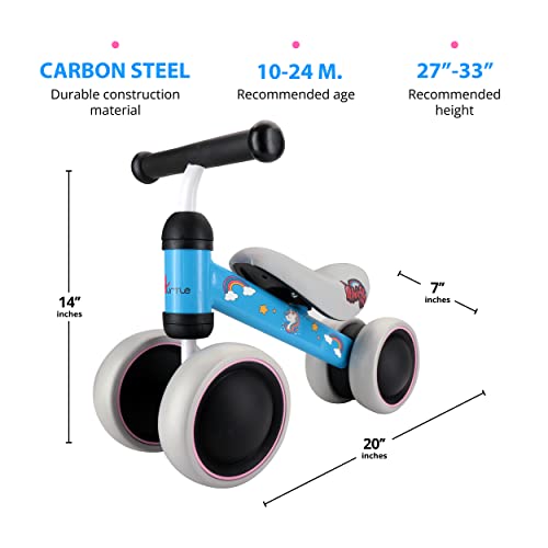 Hurtle 10-24 Months Baby Balance Bike - No Pedal Toddler Walker Trainer Riding Toys for Infant 1 Year Old Boys and Girls with 4 Silent Wheels, Carbon Steel Frame, Cushion Seat