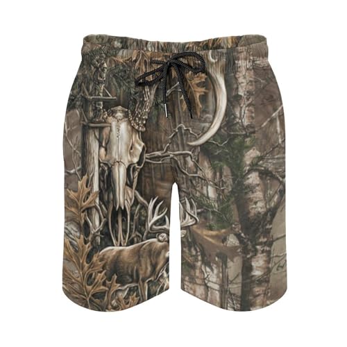 Buck Skull with Hunting Scene Men's Swim Trunks Quick Dry Bathing Suit Swimming Shorts Beach Swimwear2