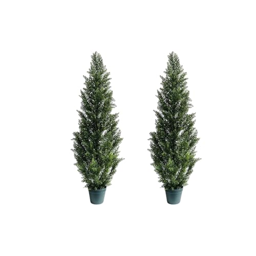 COMUSTER 4FT Artificial Cedar Topiary Trees for Outdoors Potted Fake Cypress Trees Faux Evergreen Plants for Home Porch Decor Set of 2
