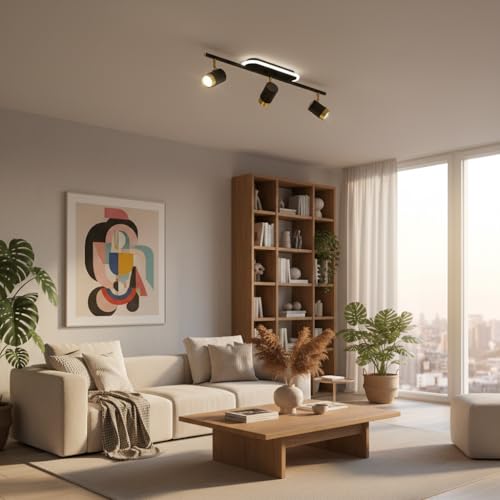 Image of 3-Light LED Ceiling Spotlight | Black & Gold Adjustable Spot Light | 3CCT Warm /Natural /Cool White | Rotating Heads Ceiling Light for Living Room, Bedroom, Hallway & Office (Pack of 1)
