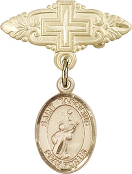 Gold Filled Lapel Pin with St. Tarcisius Charm and Pin with Cross St. Tarcisius is the Patron Saint of Altar Boys/Altar Girls