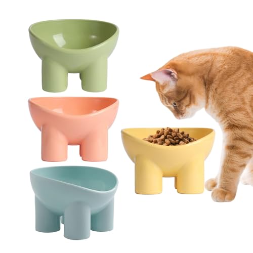 Ciotole rialzate per cibo per gatti, set da 4 pezzi, piatti inclinati per la protezione del collo, ciotole ergonomiche rialzate con design a zampa di elefante per una migliore digestione e postura