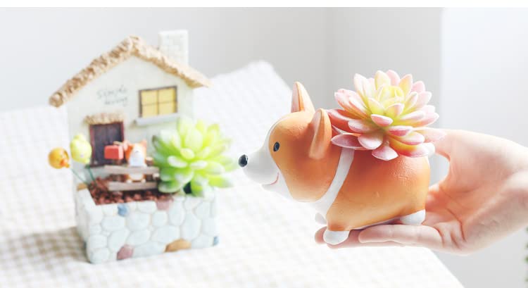 DIYOMR Hundeförmiger Übertopf Aus Kunstharz – Süßer Blumentopf Für Sukkulenten & Deko (Corgi-Design)