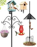 92 Inch Squirrel Proof Bird Feeder Pole with Baffle, 7-Prong Base Heavy Duty Bird House Pole with Shepherd Hooks for Outdoors Adjustable Yard Bird Feeding Station for Hanging Camera Bird Feeders Plant