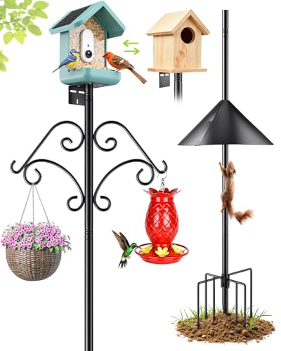 92 Inch Squirrel Proof Bird Feeder Pole with Baffle 7-Prong Base Heavy Duty Bird House Pole with Shepherd Hooks for Outdoors Adjustable Yard Bird Feeding Station for Hanging Camera Bird Feeders Plant