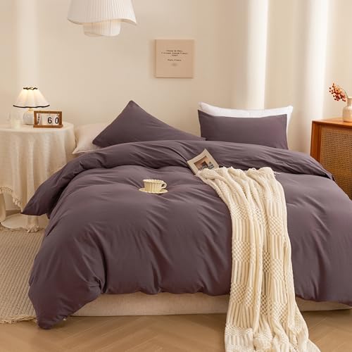 Image of ECOCOTT Purple Duvet Cover Full Size - 100% Washed Cotton Durable Soft Comfy Duvet Cover Set, 3 Pieces Duvet Cover with Zipper Closure (Purple, 80''x90'')