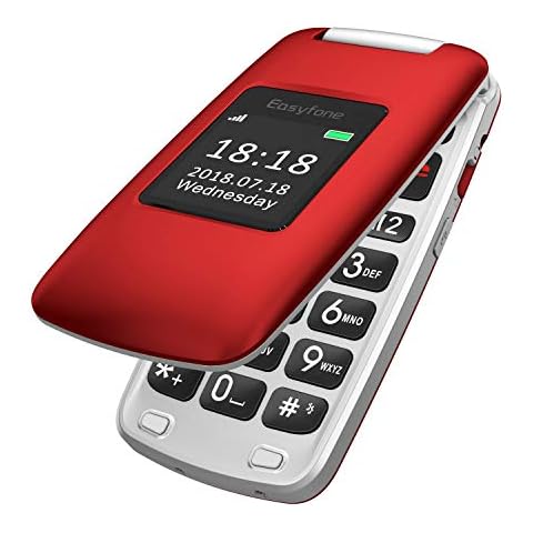 Easyfone Prime-A1 GSM SIM-Free Flip Mobile Phone for Elderly, Big Button Hearing Aids Compatible Senior Mobile Phone with Charging Dock (Red) Cover