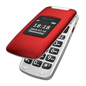 Easyfone Prime-A1 GSM 3G Téléphone Clapet Portable Débloqué avec Grandes Touches (Ecran: 2,4 Pouces – Compatibilité appareils auditifs – 2.0 MP – MMS) (Rouge)