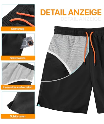 SIHOHAN Badehose für Herren - Schnelltrocknend Badeshorts Männer Atmungsaktiv Schwimmhose Wasserdichte Boardshorts mit Meshfutter und Verstellbarem Tunnelzug(Schwarz,XL) 3