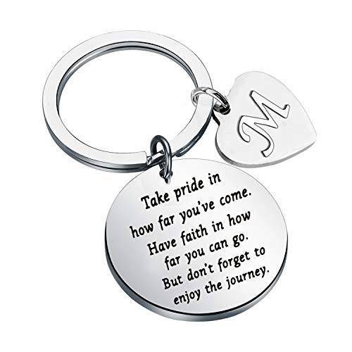 FUSTMW Initial Letter Keychain Alphabet Key Ring Graduation Gifts Initial Pendant Charm Inspiration Gifts Birthday Gifts (Initial Letter M)