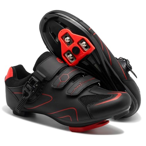 Cycling Shoes for Men Women Compatible with Peloton Bike, Indoor Spin Shoes with Pre-Installed Delta Cleats, Comfortable & Safe Unisex Outdoor Road Cycling Shoes A-Black