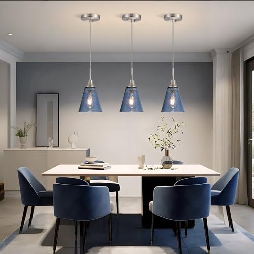 Image of Viinew Mini Glass Pendant Light,3-Pack Blue Glass Hanging Light