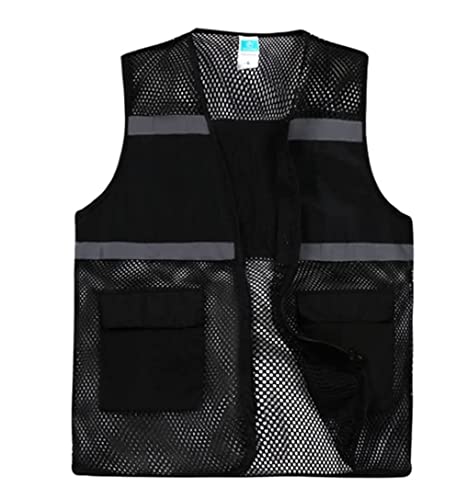 Chaleco para correr reflectante de malla negra en talla grande 4XL